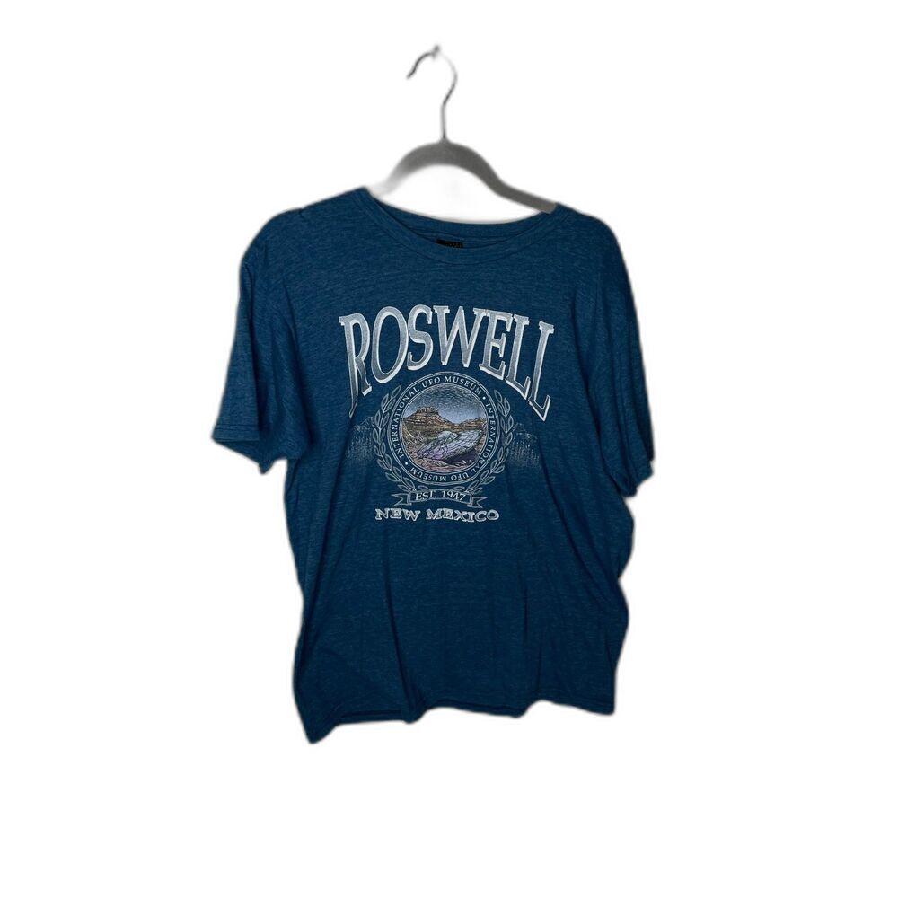 Roswell New Mexico UFO Museum blue green graphic souvenir tee Size Large